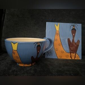 Hand painted whimsical mermaid tile and mug by ZEBI designs in Los Angeles, CA.